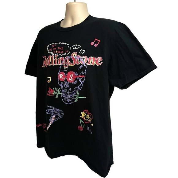 Rolling Stone Magazine Music Black Graphic T-Shirt Large Skull Gothic Stretch - Picture 3 of 7